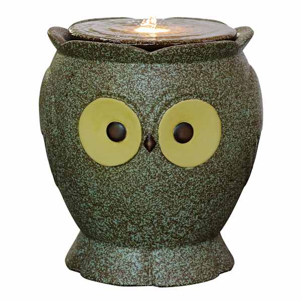 Honeybloom Prelit Owl Outdoor Fountain, 14"