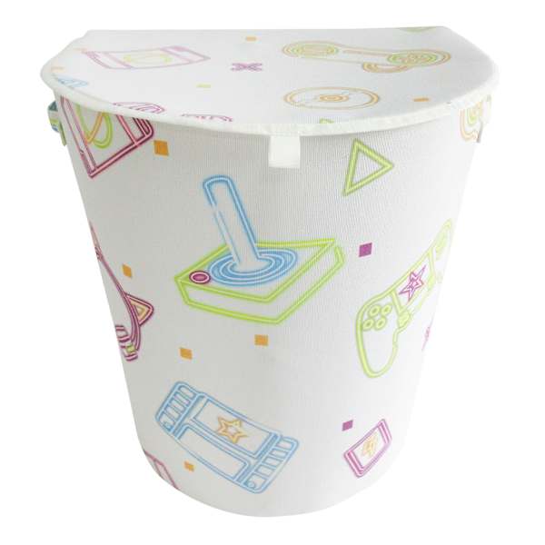 Kids White Oval Gamer Print Laundry Hamper, Large