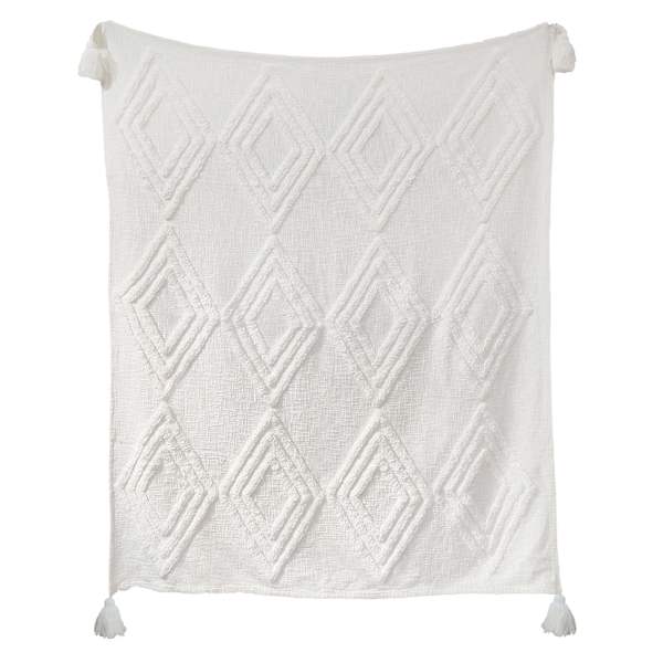 Tracey Boyd White Cotton Tufted Diamond Throw Blanket, 50x60