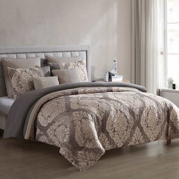 7-Piece Eliya Grey Comforter Set, Full/Queen