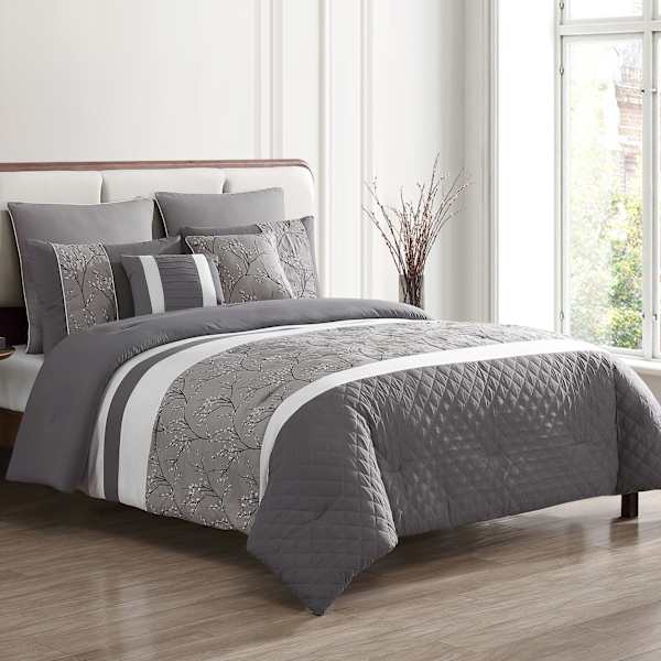 7-Piece Wayton Grey Comforter Set, Full/Queen