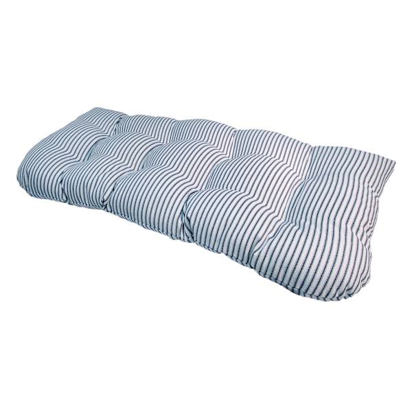 Navy Blue Ticking Striped Premium Outdoor Wicker Settee Cushion