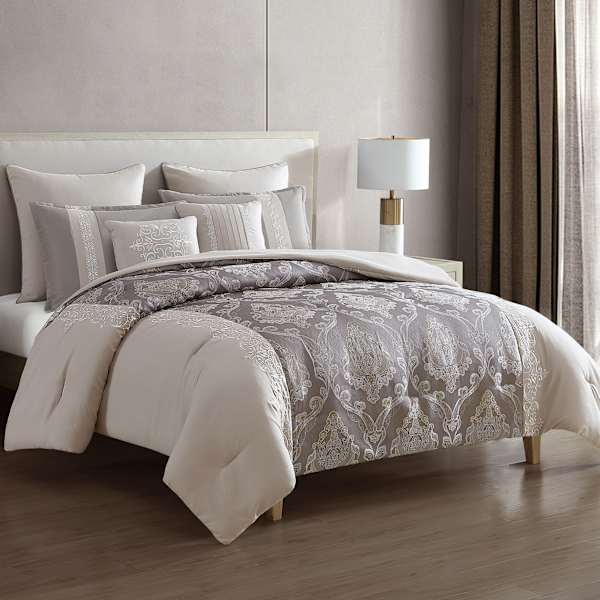 7-Piece Kinsley Grey Comforter Set, Full/Queen