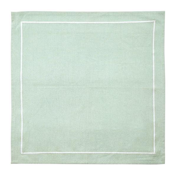 Set of 4 Aqua Foam Cloth Napkins with White Embroidered Border