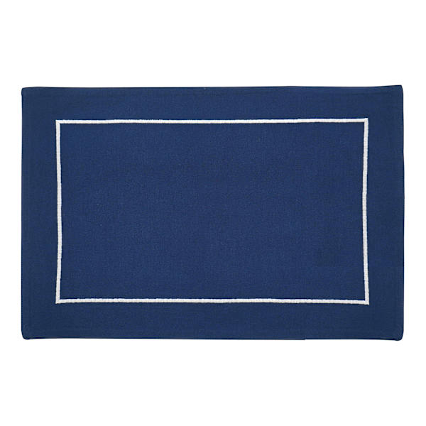 Set of 4 Navy Blue Placemats with White Embroidered Border