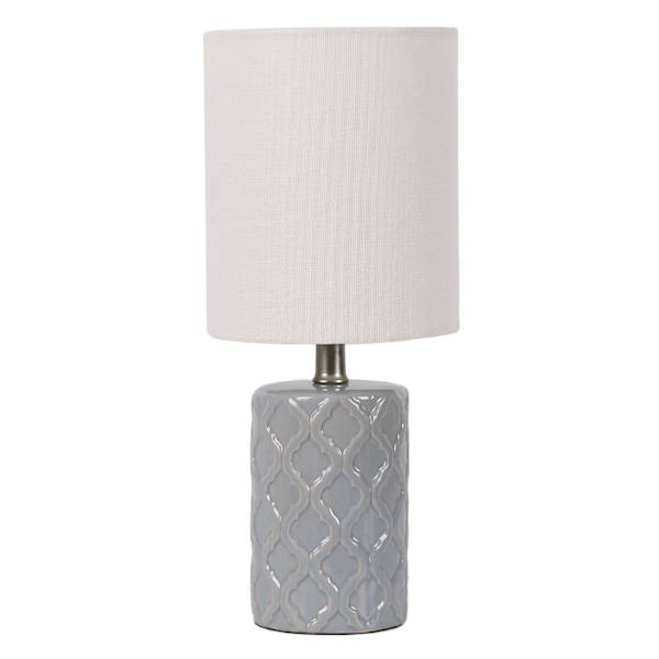 Providence Light Blue Quatrefoil Ceramic Mini Table Lamp with Shade, 12"