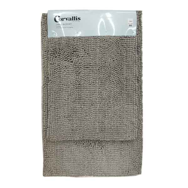 2-Piece Grey Noodle Bath Rug Set, 17x24/20x32