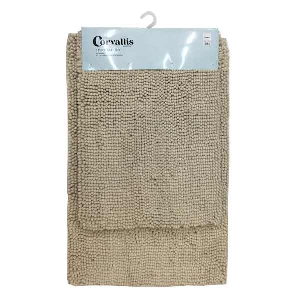 2-Piece Beige Noodle Bath Rug Set, 17x24/20x32