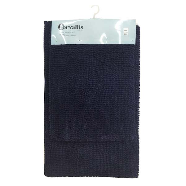 2-Piece Navy Blue Noodle Bath Rug Set, 17x24/20x32