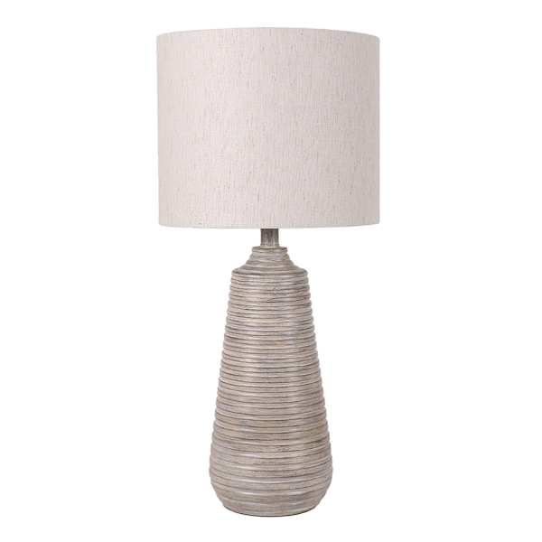 Grey Ribbed Distressed Medium Table Lamp with Shade, 26"