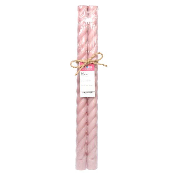 Willow Crossley 2-Pack Pink Unscented Twisted Taper Candles, 14"