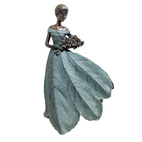 Girl Holding a Flower Bouquet Outdoor Garden Statue, 23"