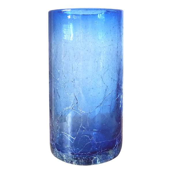 Cobalt Blue Clear Crackle Glass Highball, 19oz