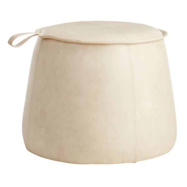 Crosby St. Rowan Cream Faux Leather Round Ottoman