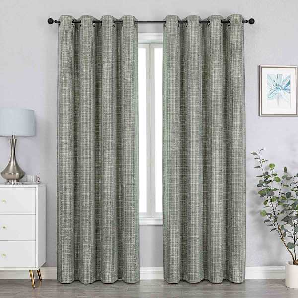 Sun Shield Tattersol Green Blackout Grommet Curtain Panel, 84"