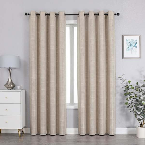 Sun Shield Tattersol Linen Blackout Grommet Single Curtain Panel, 95"