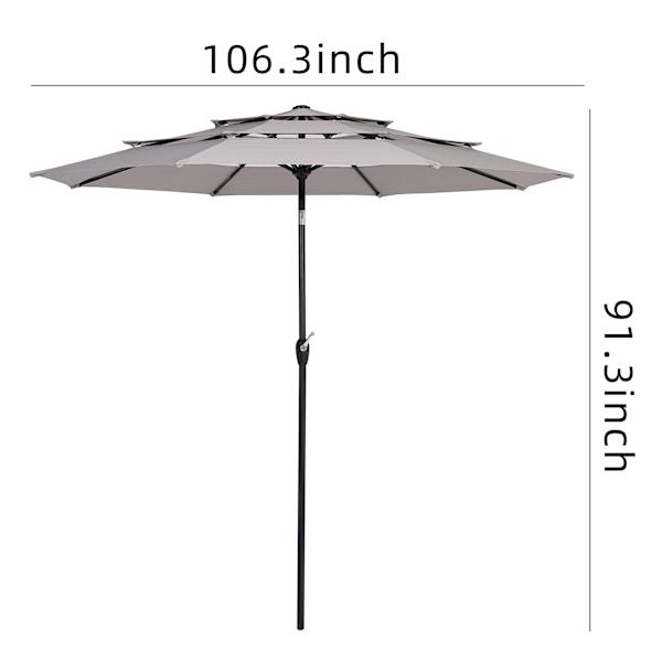 3-Tier Grey Crank & Tilt Round Patio Umbrella, 9'