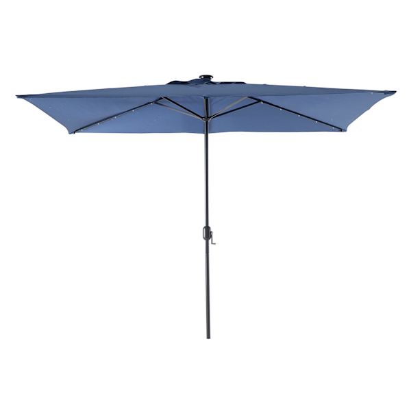 Dark Blue Rectangle LED Crank Patio Umbrella, 6.5x10'
