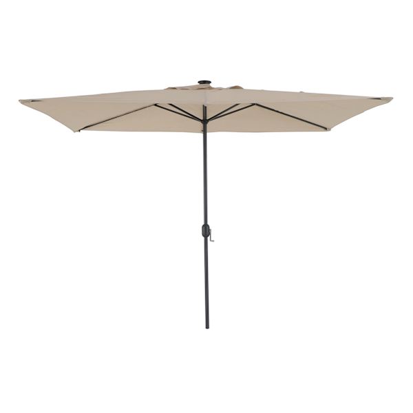 Tan Rectangle LED Crank Patio Umbrella, 6.5x10'