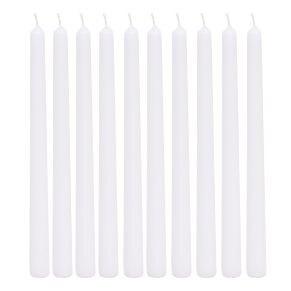 10-Pack White Unscented Taper Candles, 10.5"