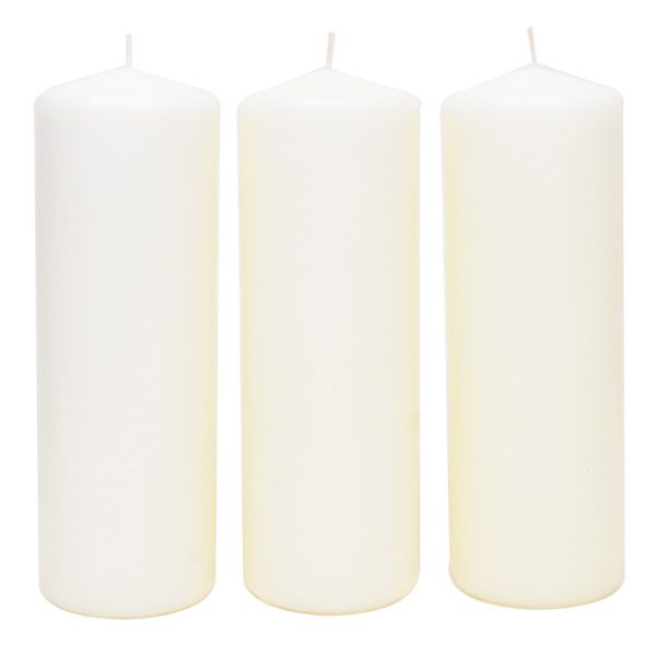 3-Pack Ivory Unscented Overdip Pillar Candles, 7.6"