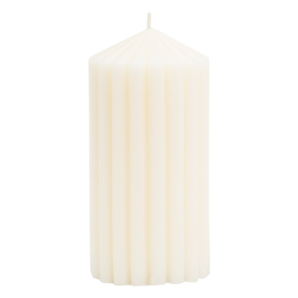 Found & Fable Ivory Unscented Ribbed Pillar Candle, 3x6