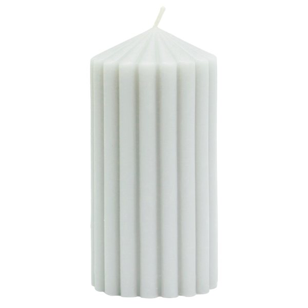 Found & Fable Grey Unscented Ribbed Pillar Candle, 3x6