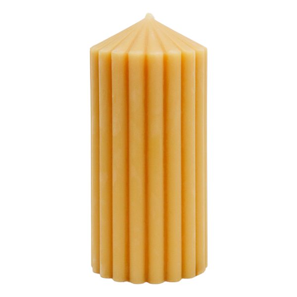 Found & Fable Yellow Unscented Ribbed Pillar Candle, 3x6