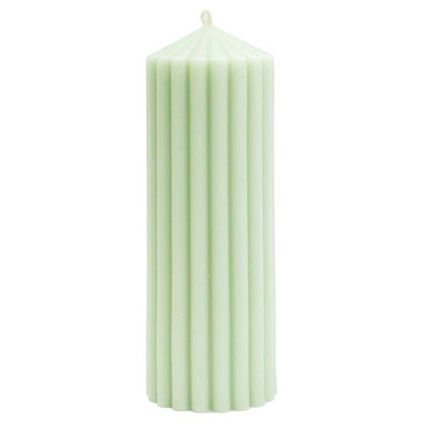 Found & Fable Green Unscented Ribbed Pillar Candle, 3x8