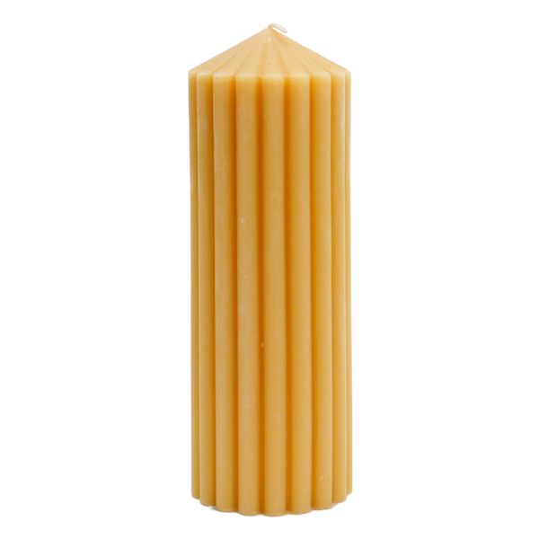 Found & Fable Yellow Unscented Ribbed Pillar Candle, 3x8