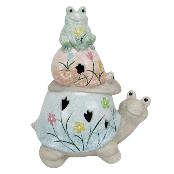 Solar Terracotta Snail Stack Outdoor Garden Statue, 8"