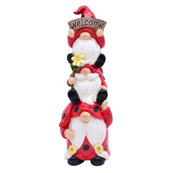 Stacked Ladybug Gnomes Outdoor Garden Statue, 9"
