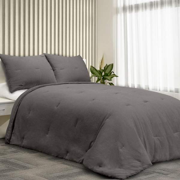 Crosby St. 3-Piece Grey Cotton Textured Comforter Set, Full/Queen