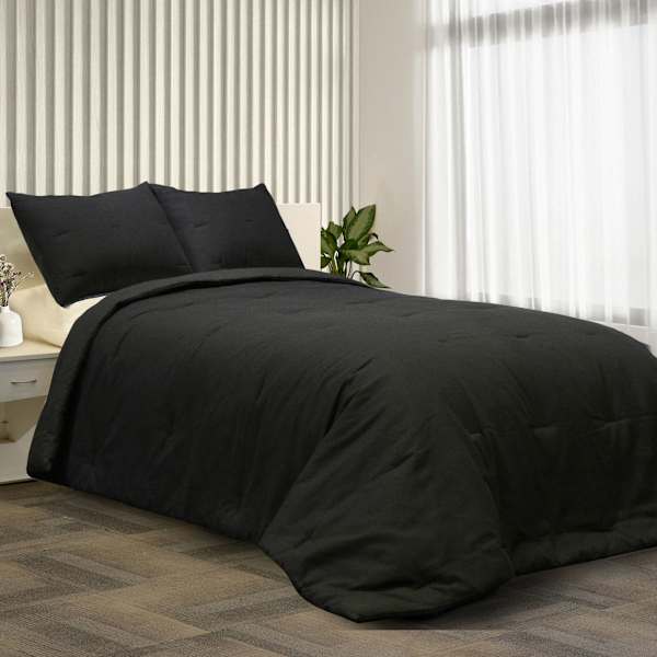 Crosby St. 3-Piece Black Cotton Textured Comforter Set, King