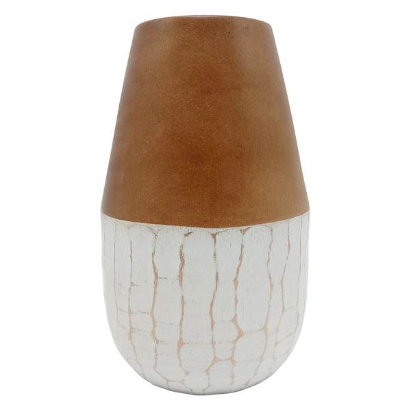 White Wood Two-Tone Vase, 8"