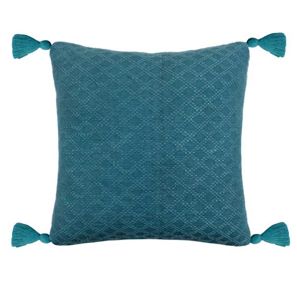Found & Fable Dark Turquoise Textured Outdoor Throw Pillow with Tassels, 20"