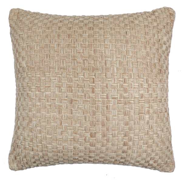 Honeybloom Natural Textured Grid Woven Square Outdoor Throw Pillow, 18"
