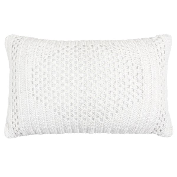 Providence White Knotted Crochet Lumbar Outdoor Throw Pillow, 14x22