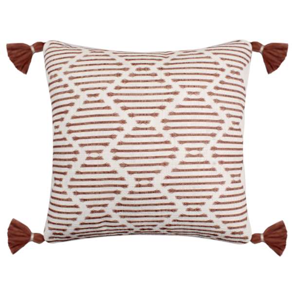 Tracey Boyd Rust & Natural Geo Outdoor Throw Pillow with Tassel, 20"