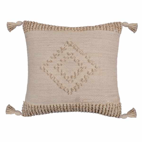 Tracey Boyd Tan Chunky Diamond Outdoor Throw Pillow with Tassels, 18"