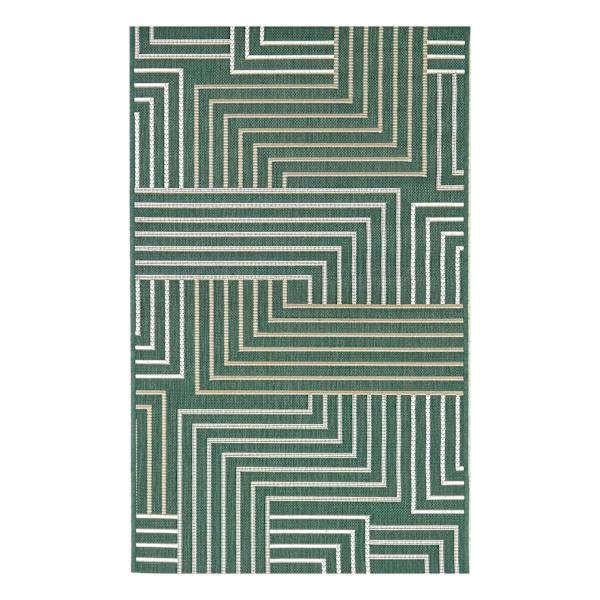 (E492) Found & Fable Palma Green Lines Outdoor Accent Rug, 3x4