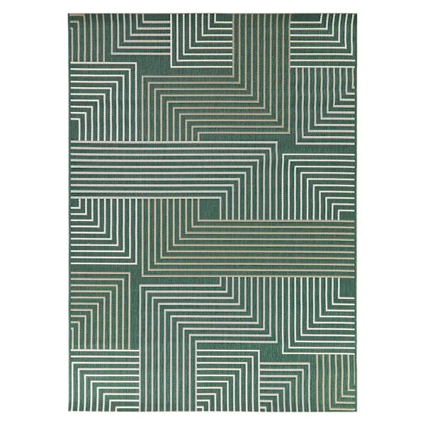 (E492) Found & Fable Palma Green Lines Outdoor Area Rug, 5x7