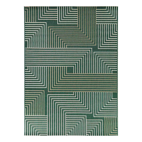 (E492) Found & Fable Palma Green Lines Outdoor Area Rug, 8x10