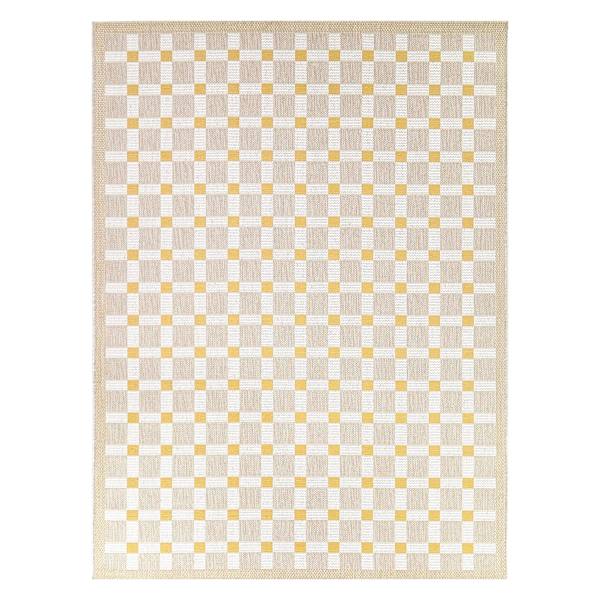 (E512) Honeybloom Florence Yellow & Tan Checkered Outdoor Area Rug, 8x10