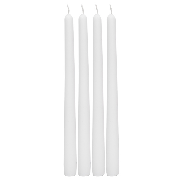 4-Pack White Unscented Overdip Taper Candles, 10"