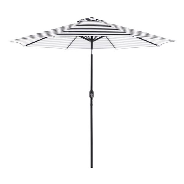 Black Awning Stripe Crank & Tilt Round Patio Umbrella, 9'