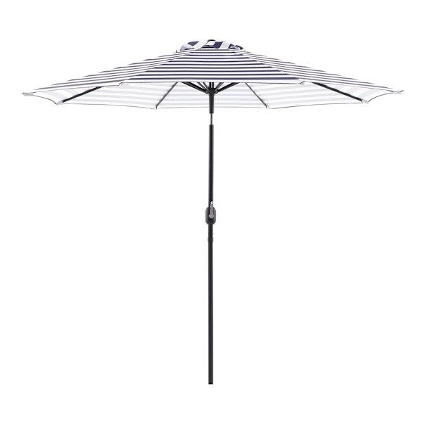 Navy Blue Awning Striped Crank & Tilt Round Patio Umbrella, 9'