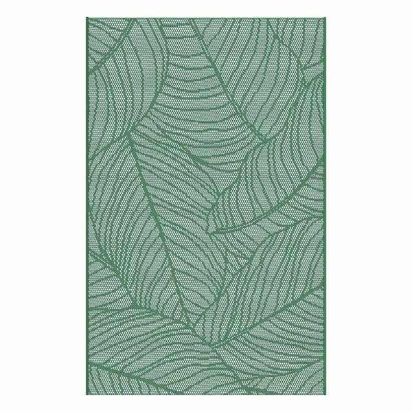 (E518) Found & Fable Teal Palm Bay Leaves Outdoor Accent Rug, 3x4