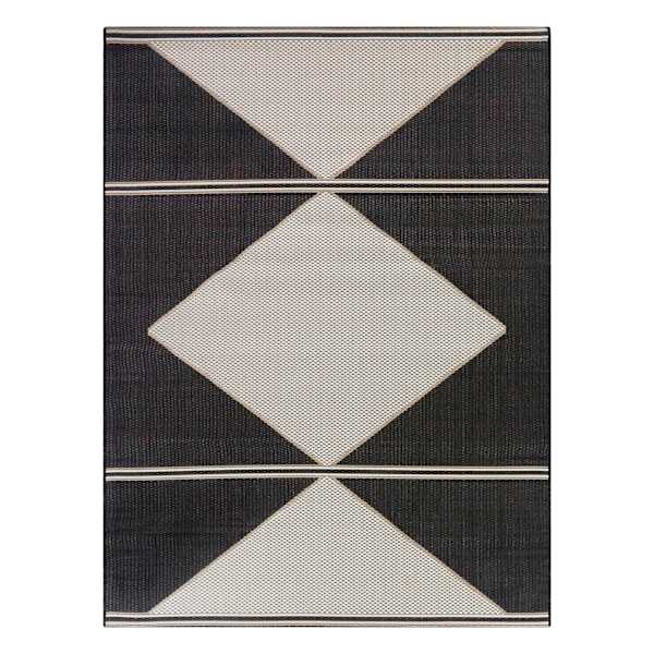 (E491) Crosby St. Fresno Black & Natural Diamond Outdoor Area Rug, 8x10