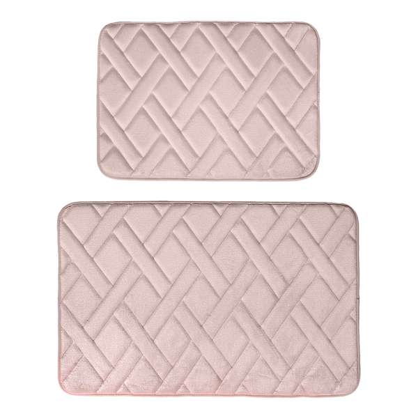 2-Piece Blush Pink Quilted Memory Foam Bath Mat Set, 17x24 & 20x32